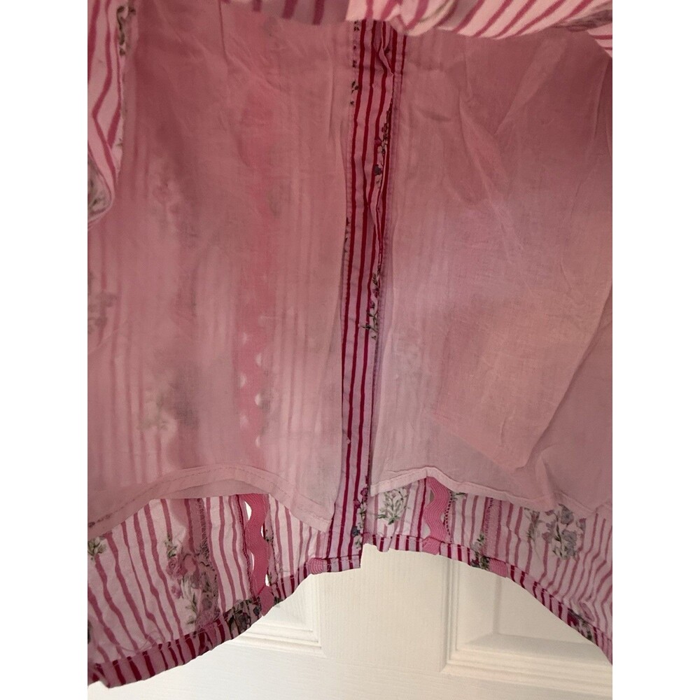 Entro Medium Pink Floral Stripe Cotton Ruffle Bell Sleeve Blouse Top EUC - Picture 9 of 11